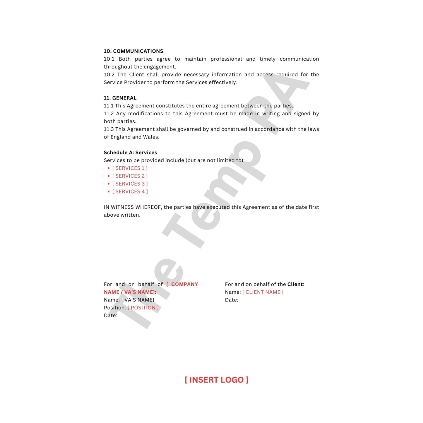 VA Client Services Agreement: Contract Template